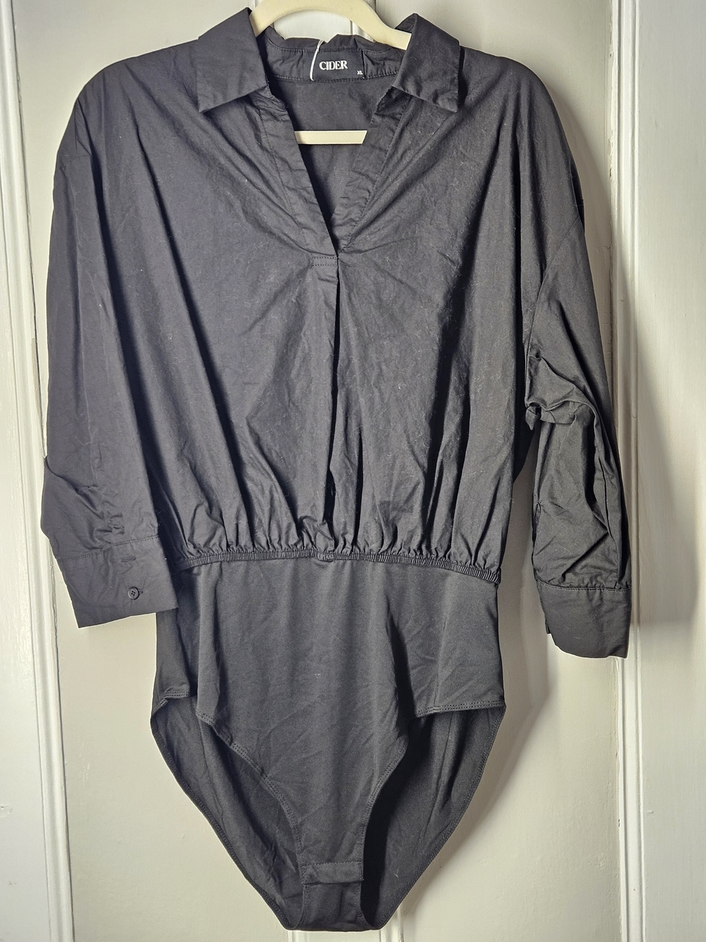 Cider Black Collared Long-Sleeve Bodysuit Top